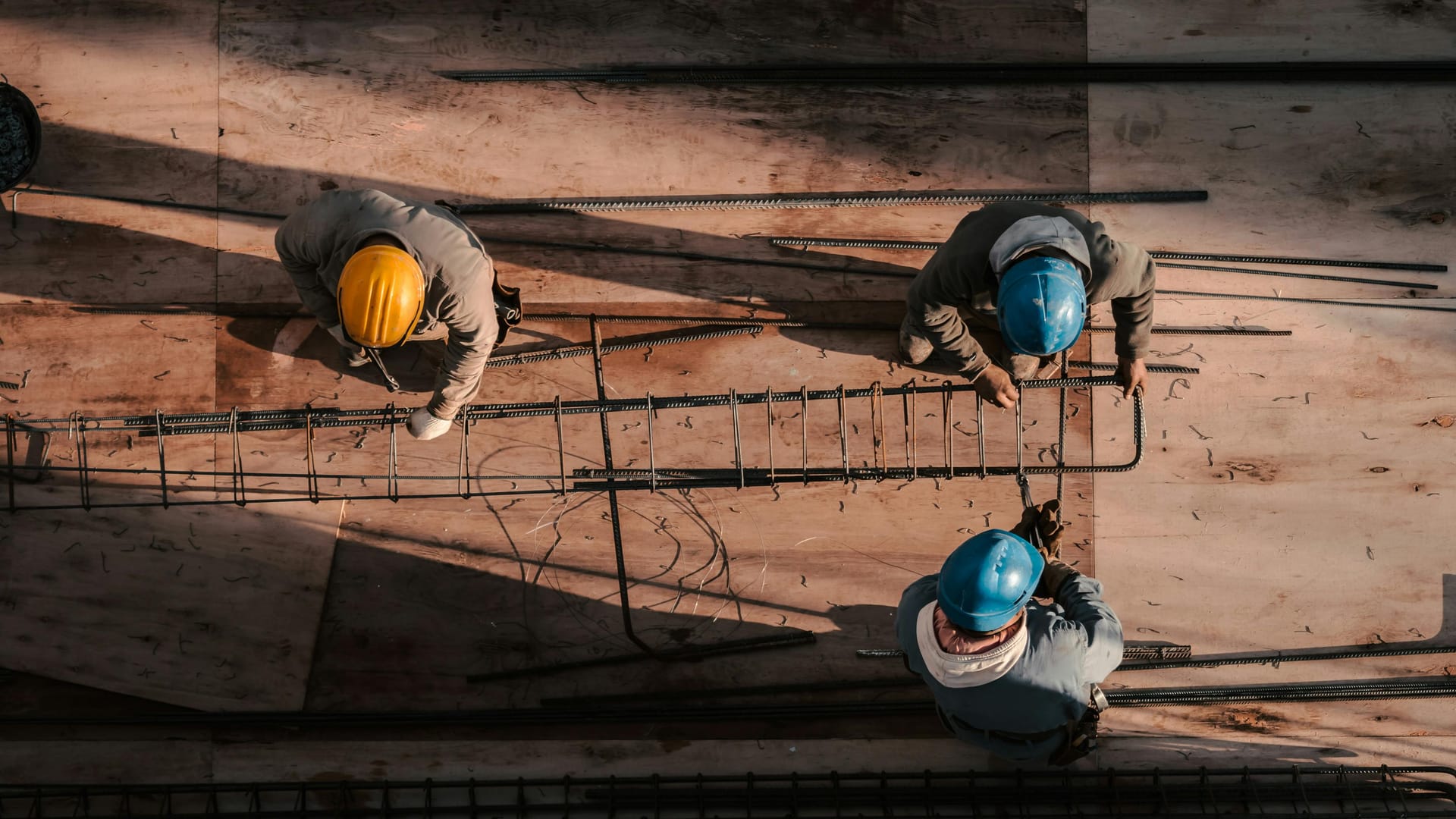 Construction workers on site — aerial view